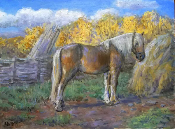 Roberto Budicin - Workhorse - ročno slikana umetniška slika - olje na platnu