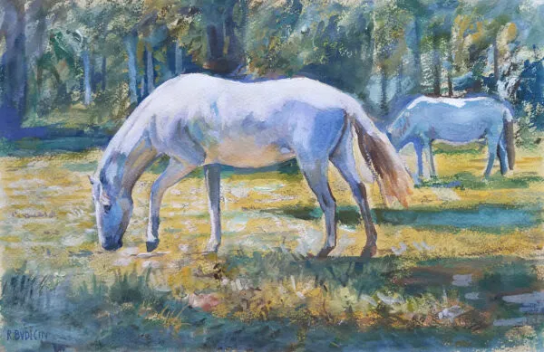 Roberto Budicin - Lipizzan Horses - ročno slikana umetniška slika - olje na platnu