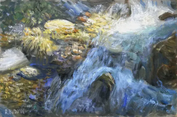 Roberto Budicin - Mountain stream - umetniška slika za dnevno sobo - reprodukcija na platnu