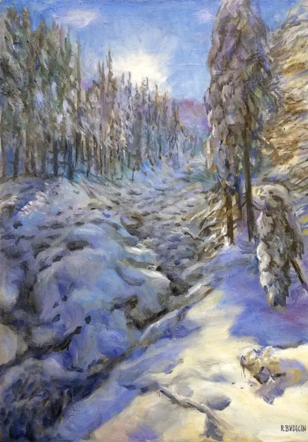 Roberto Budicin - Snowy forest - umetniška slika na platnu - ročno slikana reprodukcija