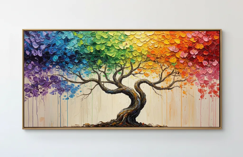 Leinwandgemälde - Regenbogenbaum - Kunstgemälde für das Wohnzimmer - Gemälde auf Leinwand als Reproduktion