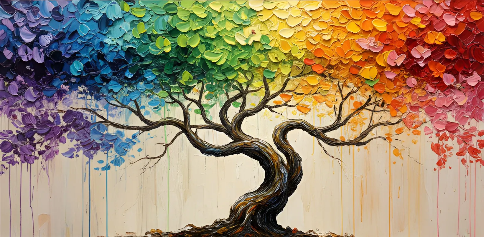 Leinwandgemälde - Regenbogenbaum - handgemaltes Kunstgemälde - Gemälde in Öl auf Leinwand