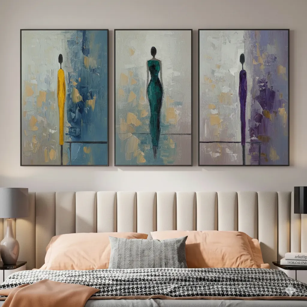 Mehrteilige Gemälde - W416 Modernes Gemälde - Drei Damen - Kunstgemälde auf Leinwand - handgemaltes Gemälde