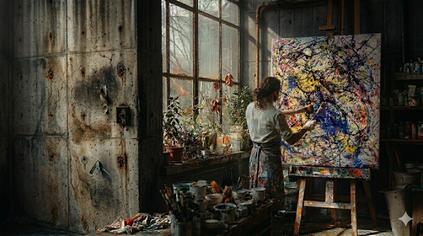 artist painting jackson pollock reproduction