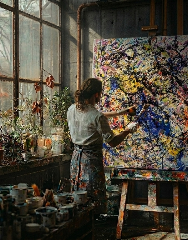 artist painting jackson pollock reproduction