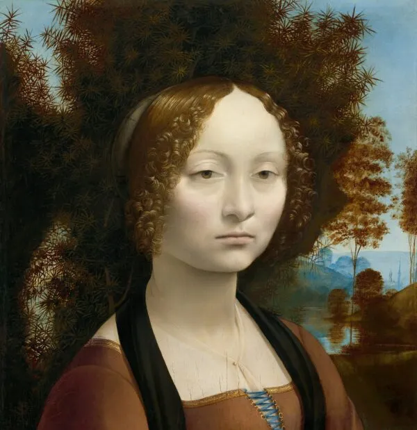 Leonardo da Vinci – Ginevra de' Benci – handgemalte Reproduktion auf Leinwand