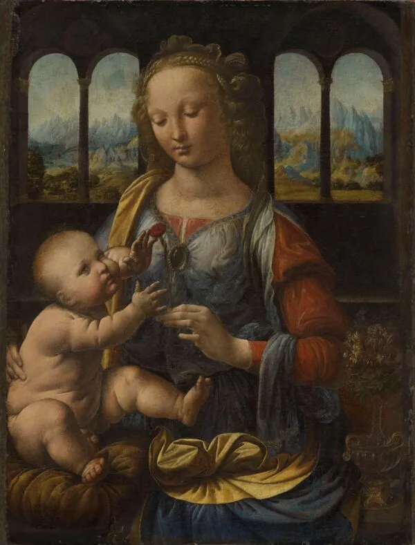 Leonardo da Vinci – Madonna mit der Nelke – handgemalte Reproduktion auf Leinwand