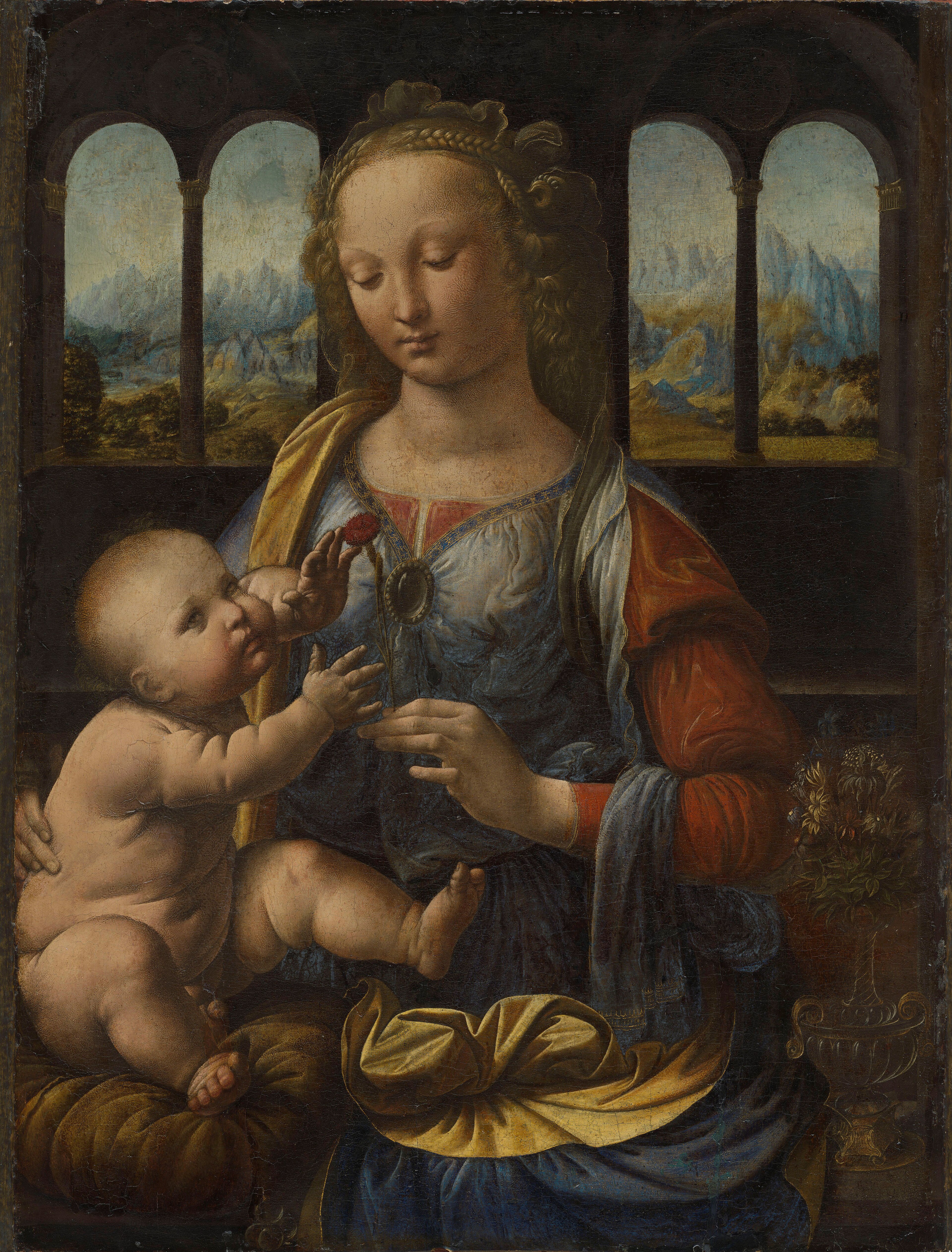Leonardo da Vinci - The Madonna of the Carnation - reproduction of famous painting by famous artist, hand painted painting on canvas