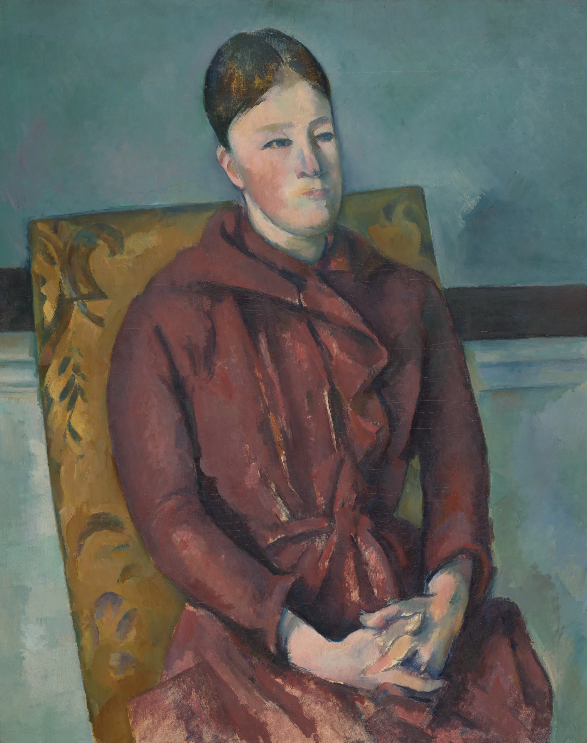 Paul Cézanne - Gospa Cézanne v rdeči obleki - umetniška slika za dnevno sobo - reprodukcija na platnu