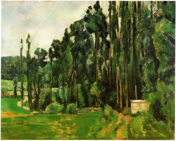 Paul Cézanne – I pioppi. Pioppi lungo un sentiero nel paesaggio, Paul Cézanne, 1879–1880, riproduzione dipinta a mano