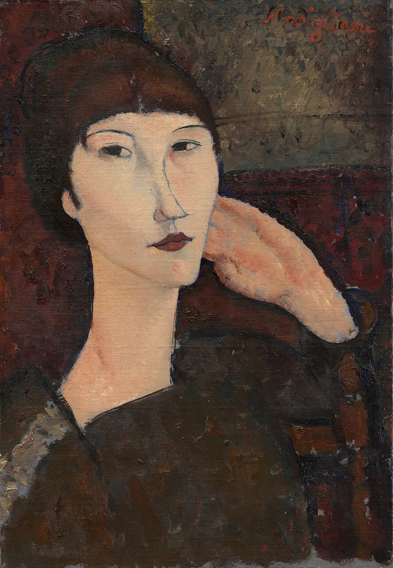 Amedeo Modigliani - Adrienne (ženska s frufrujem) - umetniška slika na platnu - ročno slikana reprodukcija