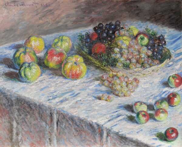 Claude Monet – Mele e uva – riproduzione dipinta a mano su tela, quadro artistico