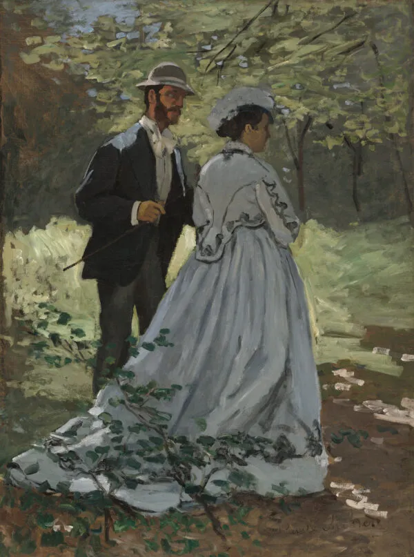 Claude Monet - Bazille in Camille (študija za Kosilo na travi) - ročno slikana umetniška slika - olje na platnu