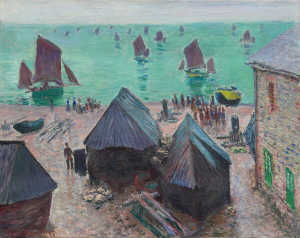 Claude Monet – Der Aufbruch der Boote, Étretat – handgemaltes Ölgemälde, Reproduktion auf Leinwand