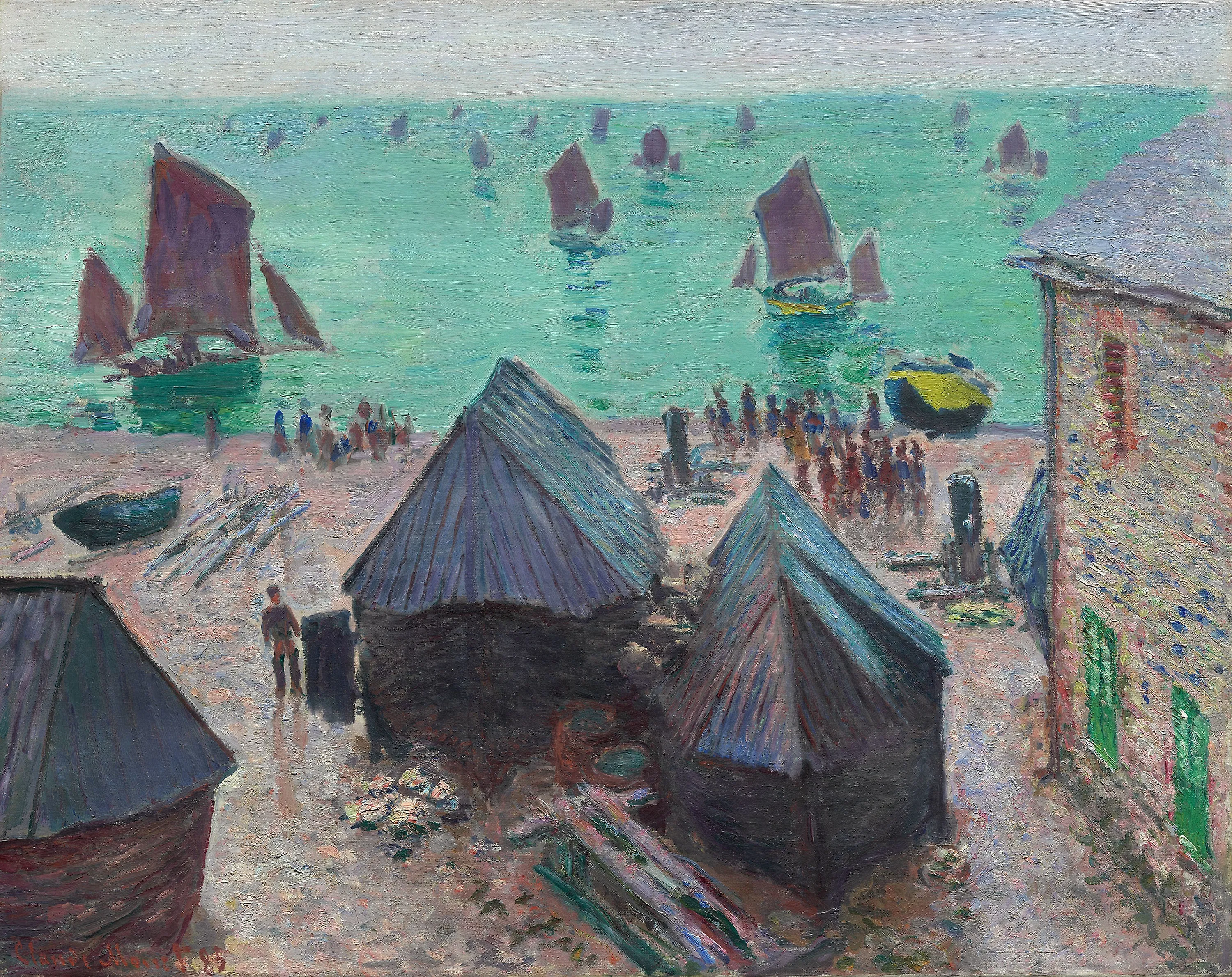Claude Monet - Der Aufbruch der Boote, Étretat - Kunstgemälde für das Wohnzimmer - Gemälde auf Leinwand als Reproduktion