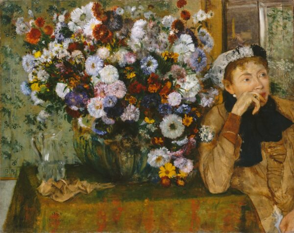 Edgar Degas - Ženska ob vazi s cvetjem - ročno slikana umetniška slika - olje na platnu
