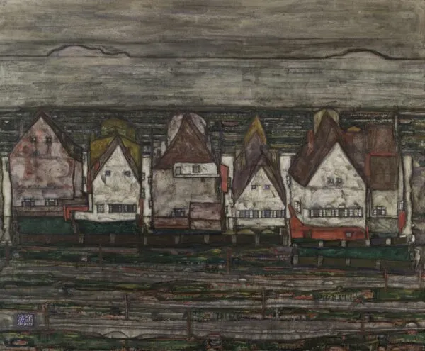 Egon Schiele - Die Häuser am Meer - Kunstgemälde für das Wohnzimmer - Gemälde auf Leinwand als Reproduktion