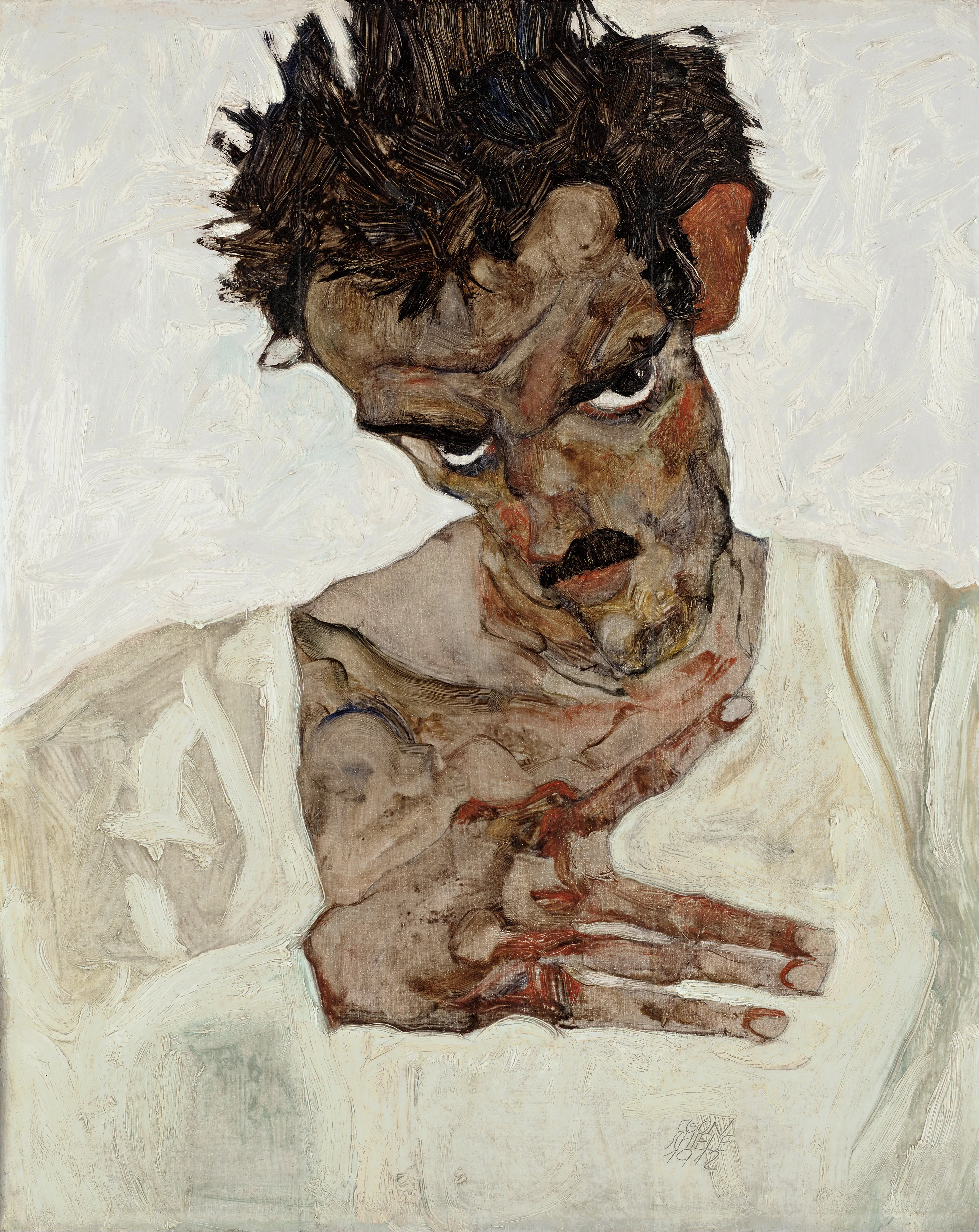 Egon Schiele - Self-Portrait with Lowered Head - oil painting reproduction on canvas - hand-painted
