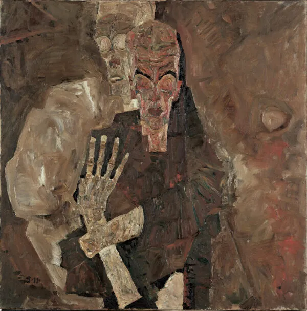 Egon Schiele - Samovidec II (Smrt in mož) - umetniška slika za dnevno sobo - reprodukcija na platnu