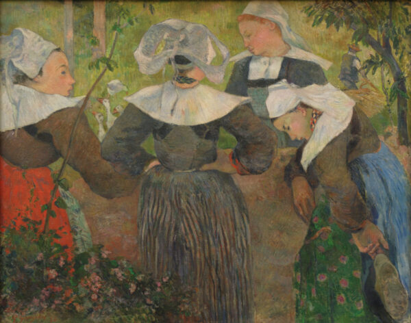 Paul Gauguin – Négy breton parasztasszony, négy breton viseletbe öltözött nő egy alacsony kőfal mellett, híres festők képei