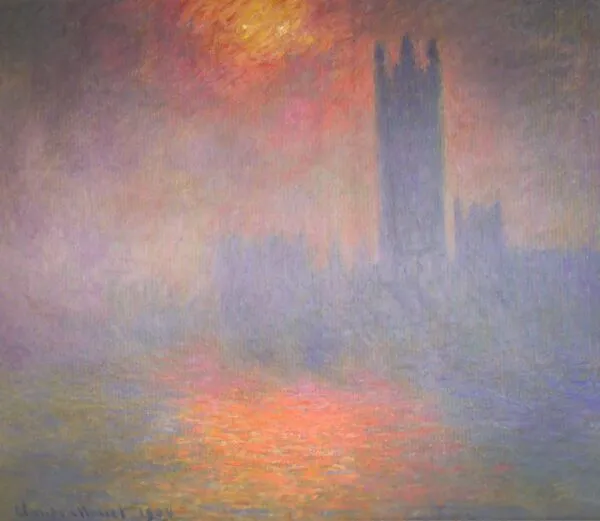Claude Monet - London, parlament v megli - umetniška slika na platnu - ročno slikana reprodukcija