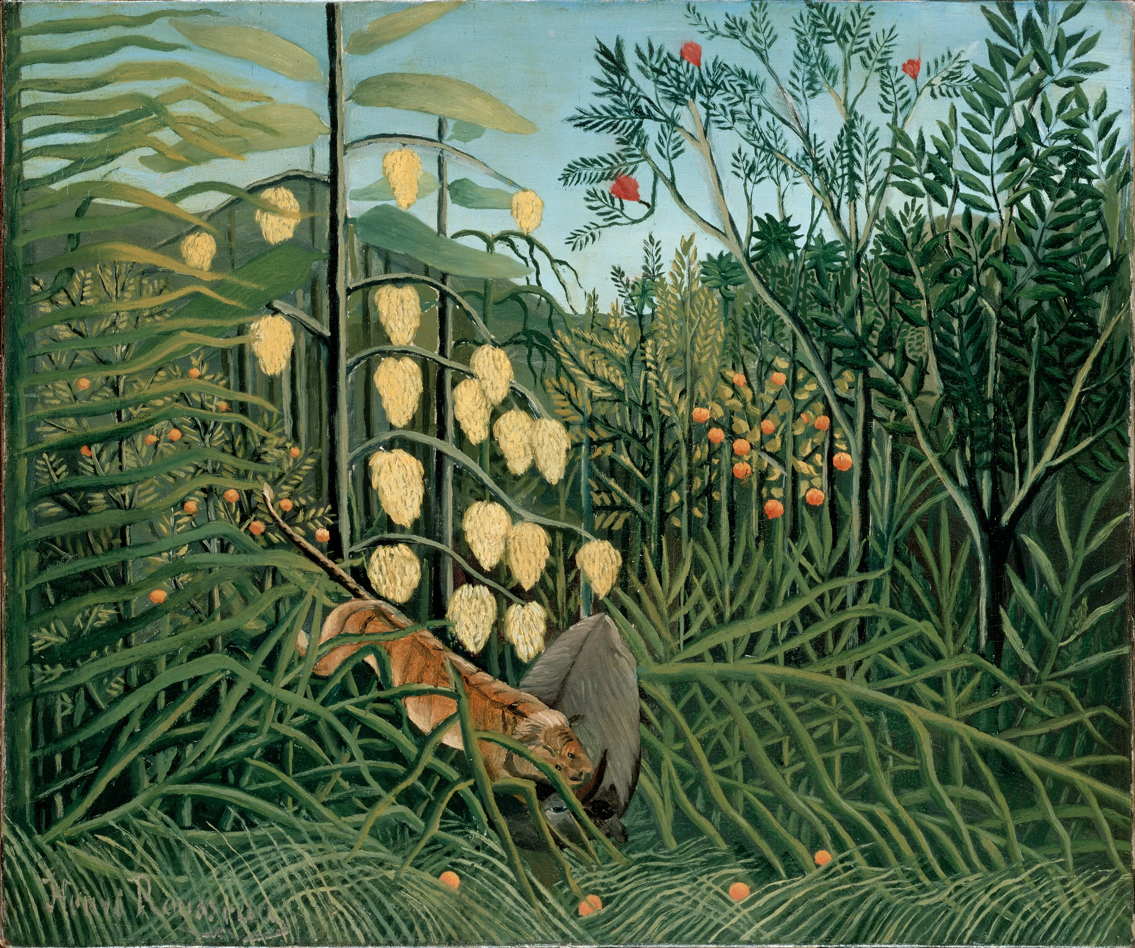 Henri Rousseau - Nella foresta tropicale: lotta fra tigre e toro - quadro su tela dipinto a mano per il soggiorno - riproduzione