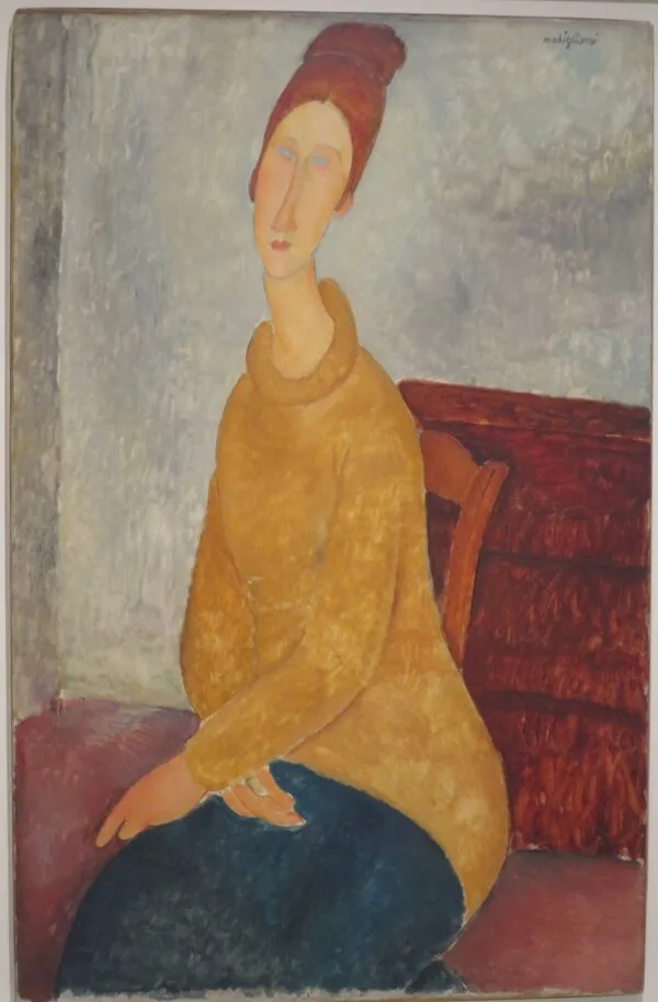 Amedeo Modigliani - Jeanne Hébuterne v rumenem puloverju - umetniška slika na platnu - ročno slikana reprodukcija
