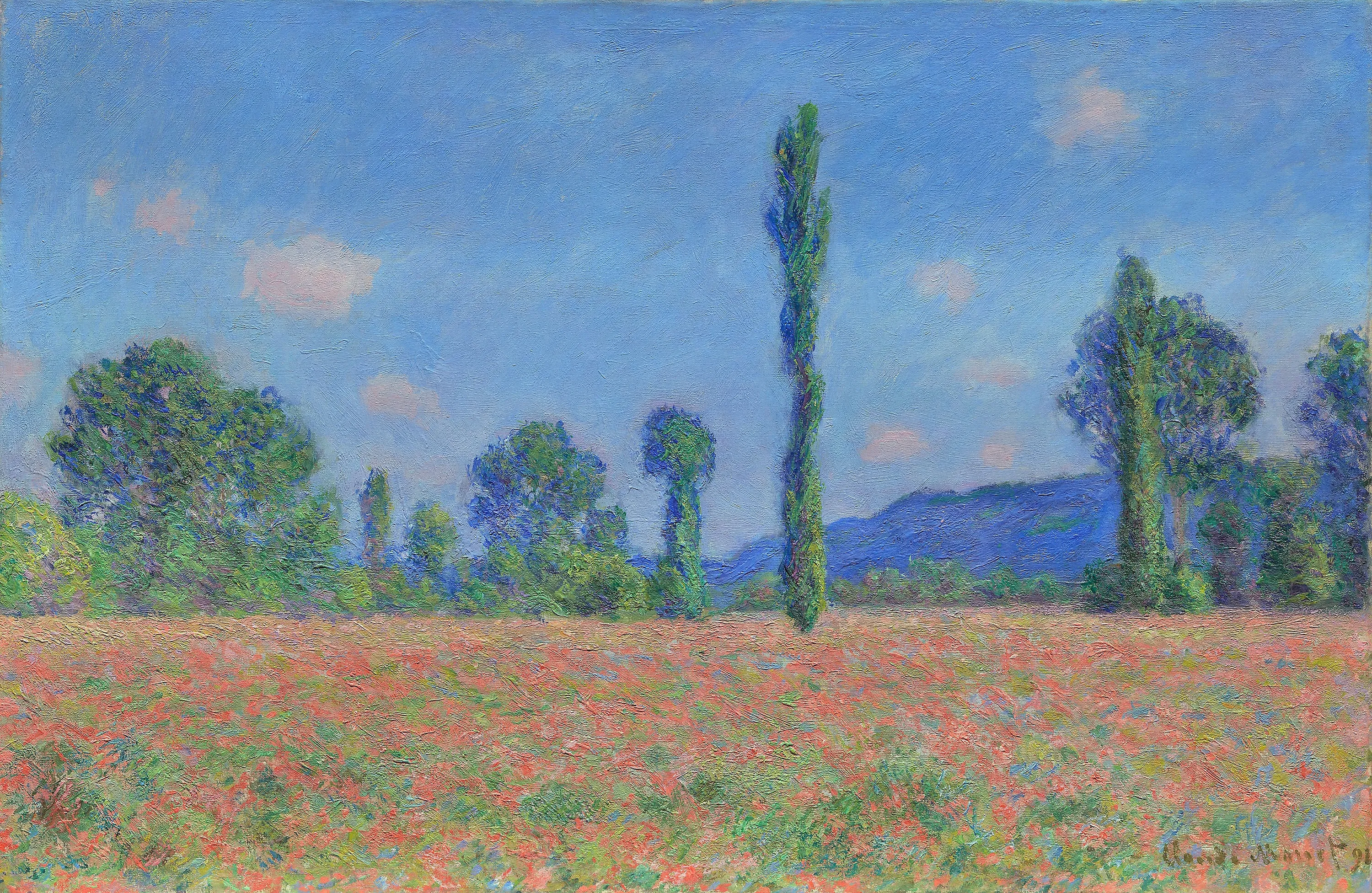 Claude Monet - Mohnfeld (Giverny) - handgemaltes Kunstgemälde - Gemälde in Öl auf Leinwand