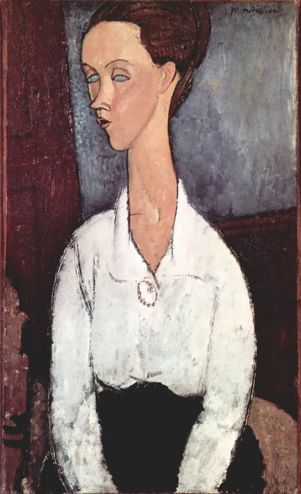 Amedeo Modigliani - Portret Lunie Czechowske v beli bluzi - umetniška slika na platnu - ročno slikana reprodukcija