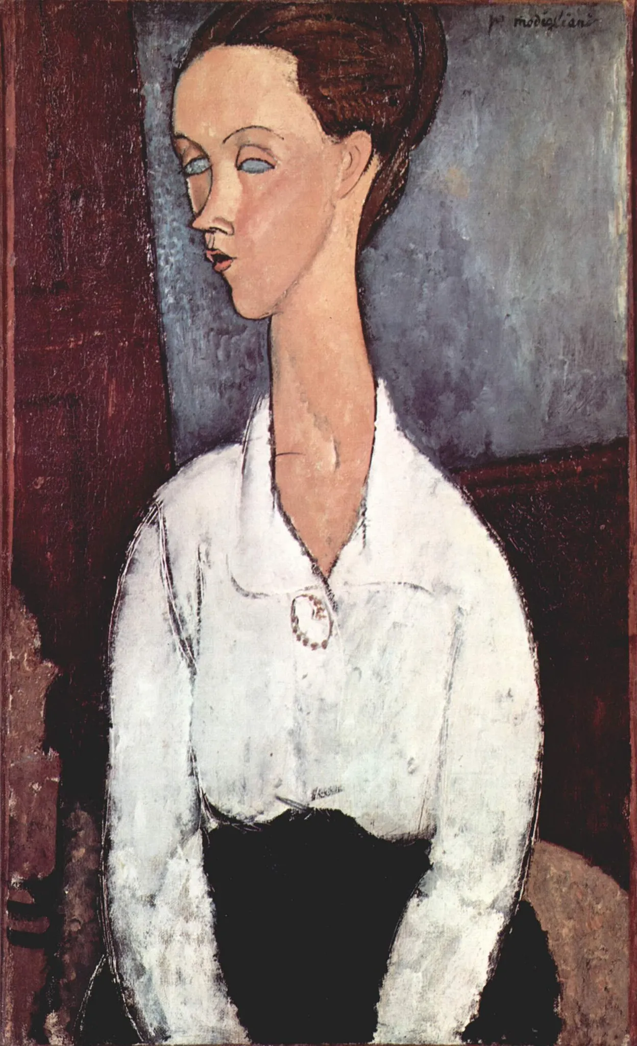 Amedeo Modigliani - Portret Lunie Czechowske v beli bluzi - umetniška slika na platnu - ročno slikana reprodukcija