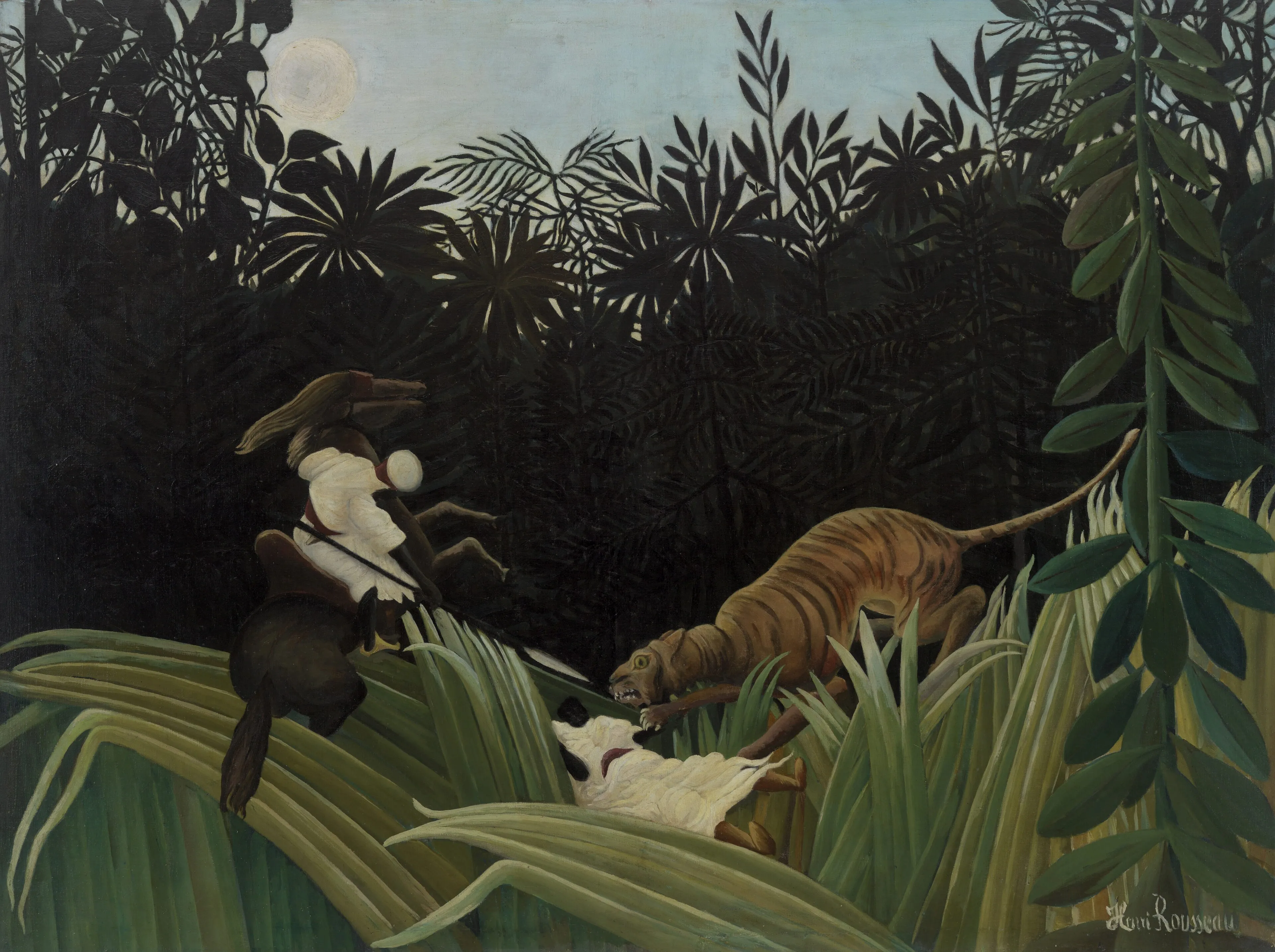 Henri Rousseau - Von einem Tiger angegriffene Späher - Kunstgemälde auf Leinwand - handgemaltes Gemälde