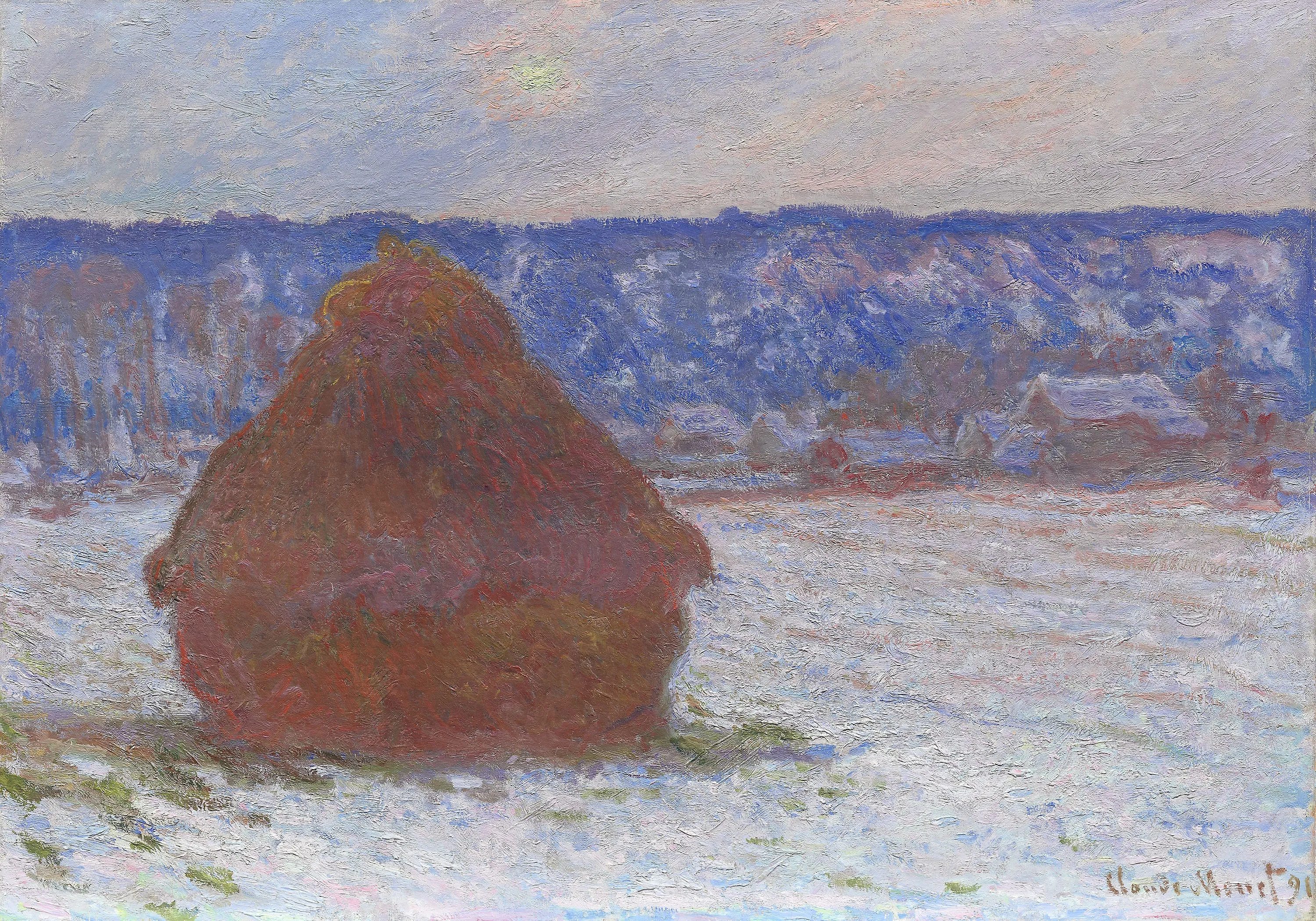 Claude Monet - Getreideschober (Schnee-Effekt) - handgemaltes Kunstgemälde - Gemälde in Öl auf Leinwand