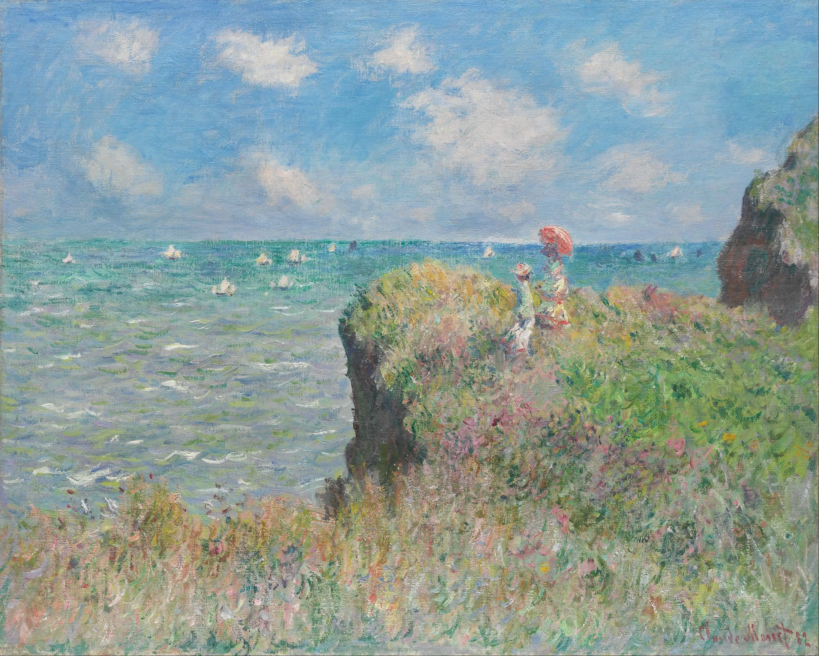 Claude Monet - Spaziergang auf der Klippe bei Pourville - Kunstgemälde auf Leinwand - handgemaltes Gemälde