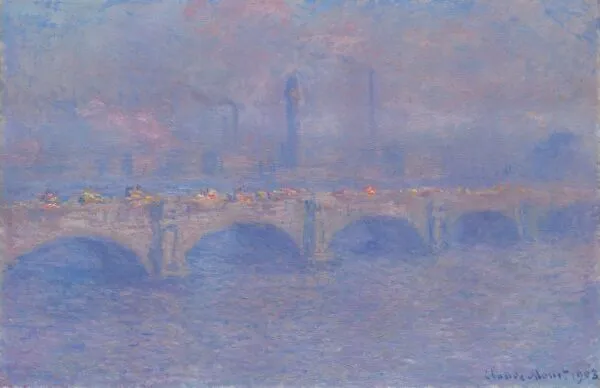 Claude Monet - Waterloo Bridge, sončni učinek - umetniška slika za dnevno sobo - reprodukcija na platnu
