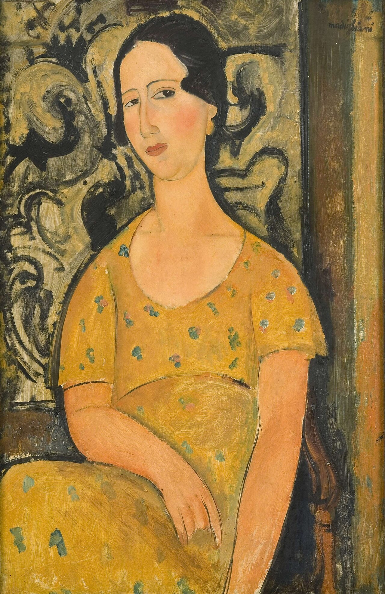 Amedeo Modigliani - Mlada ženska v rumeni obleki - umetniška slika na platnu - ročno slikana reprodukcija