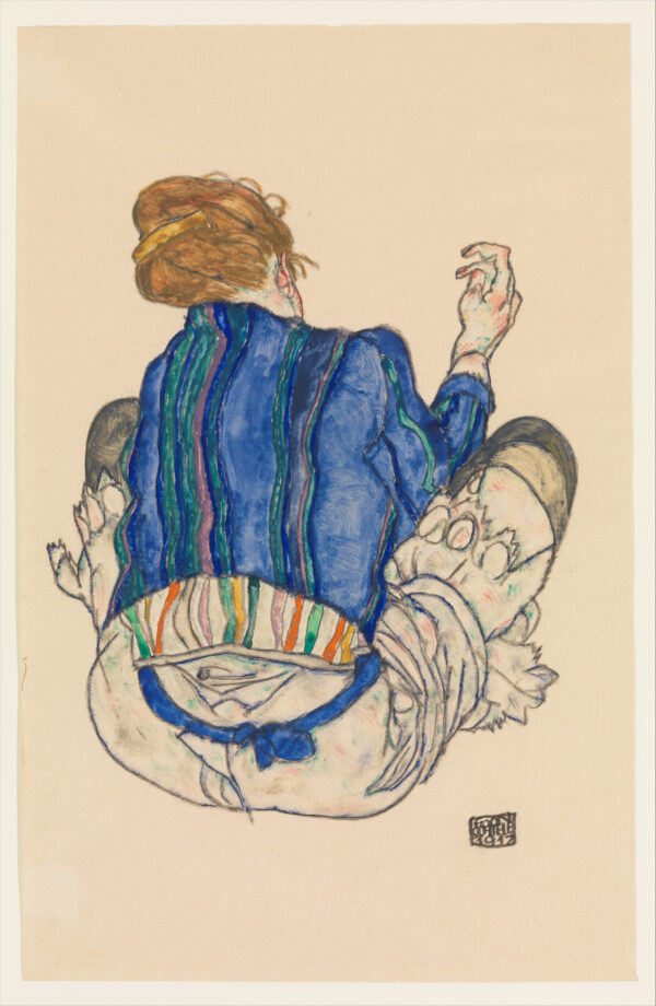 Egon Schiele - Sedeča ženska od zadaj - ročno slikana umetniška slika - olje na platnu