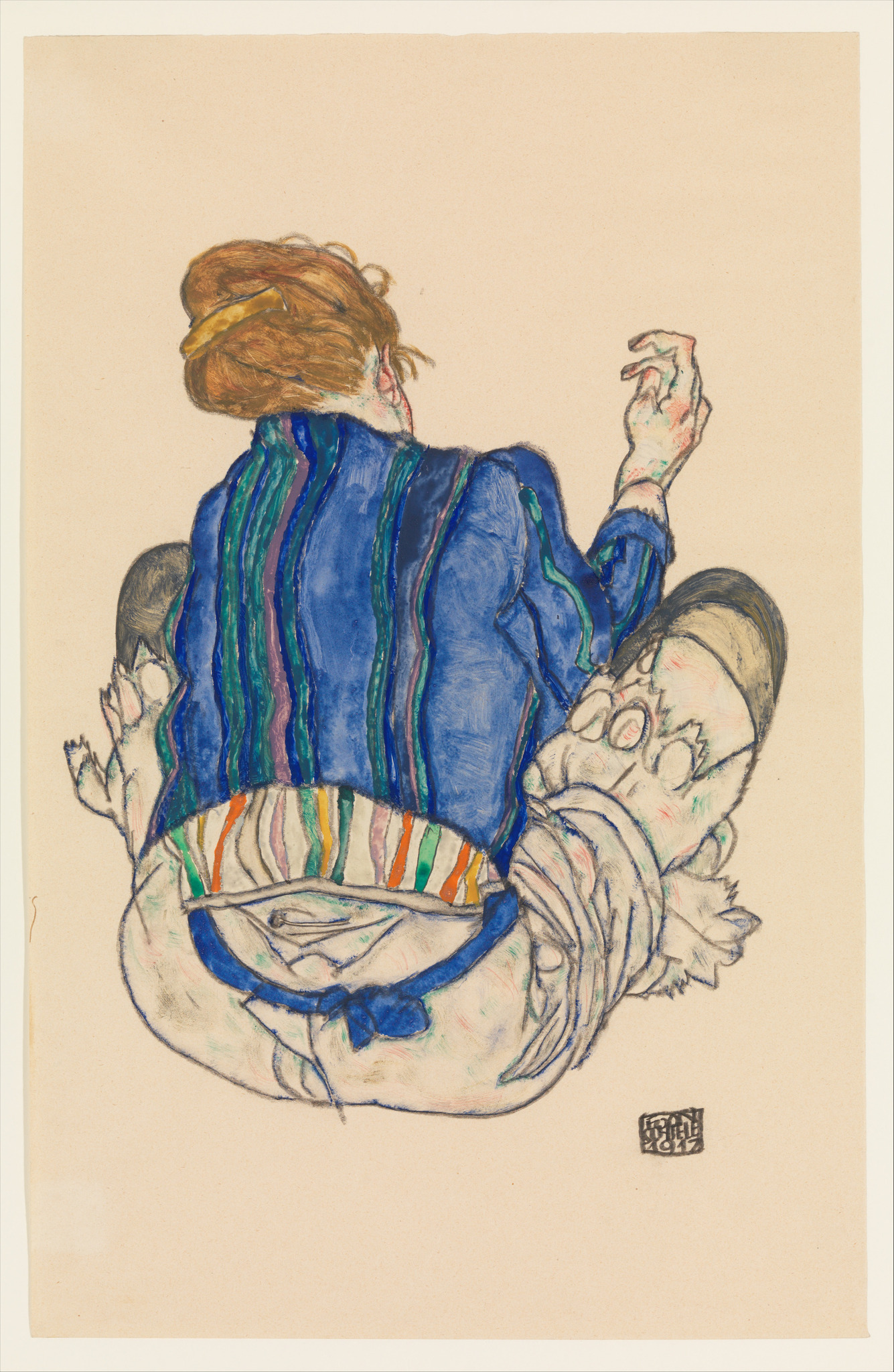 Egon Schiele - Sedeča ženska od zadaj - ročno slikana umetniška slika - olje na platnu