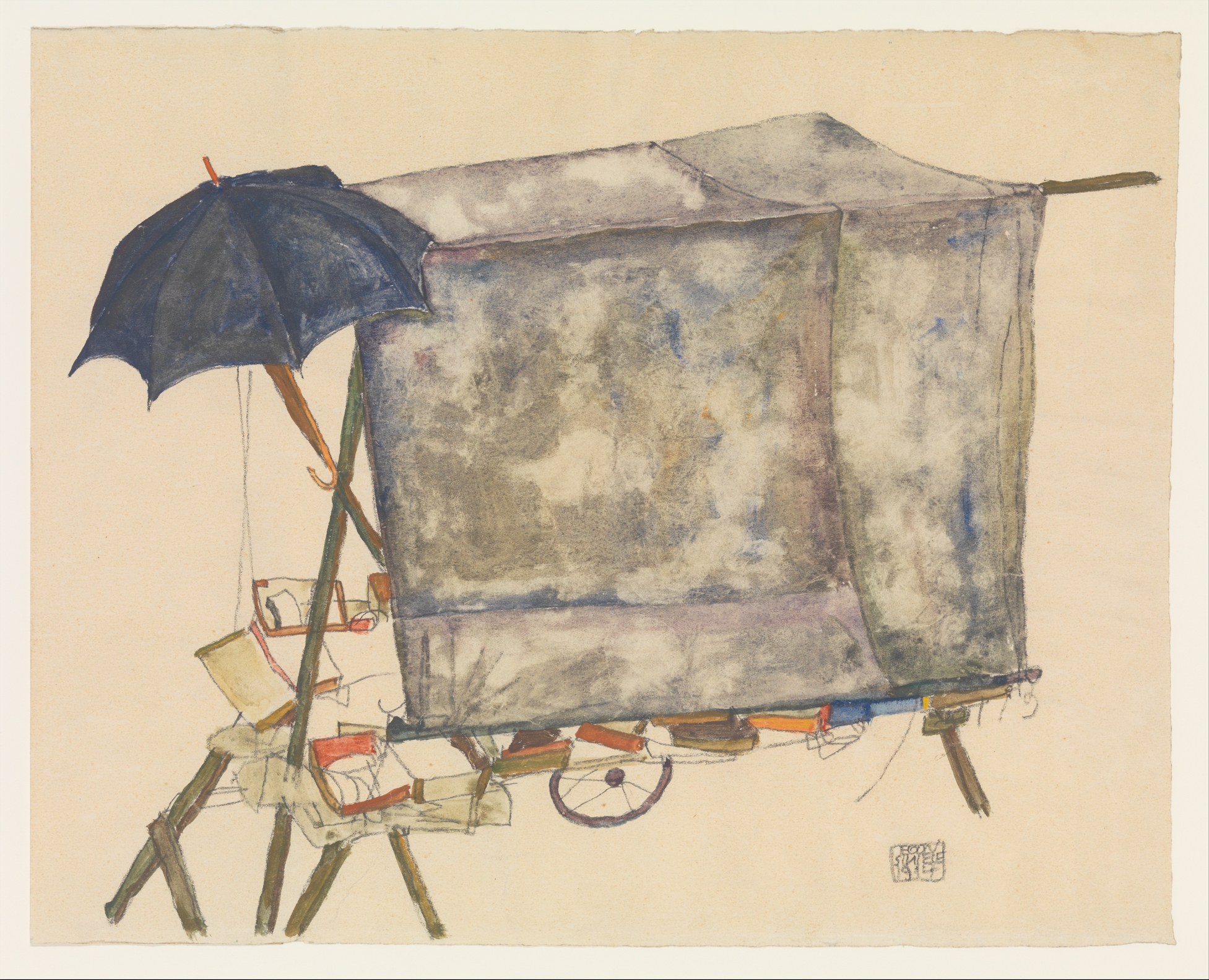 Egon Schiele - Ulični voziček - ročno slikana umetniška slika - olje na platnu