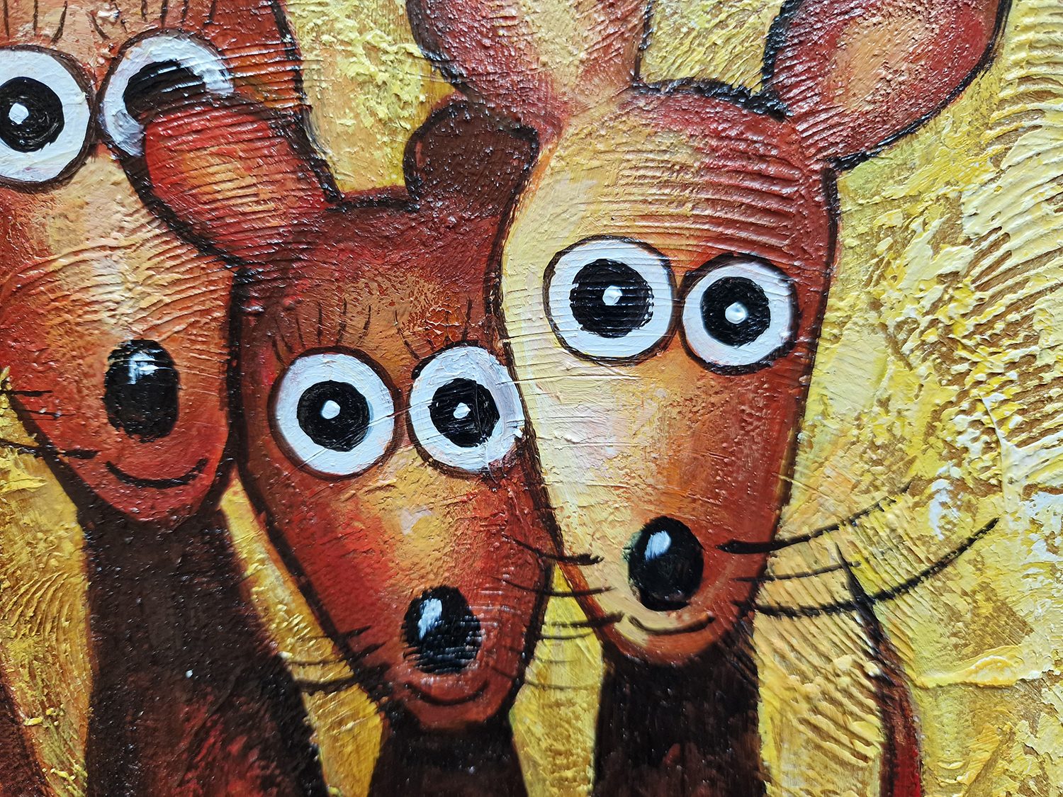 Mäuse – Nahaufnahme der Mäusegesichter mit sichtbaren Pinselstrichen