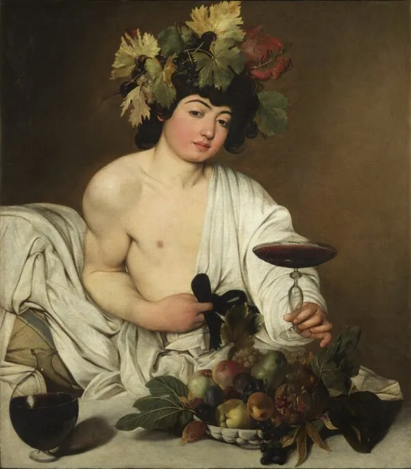 Caravaggio – Bacchus – the c. 1596 original in the Uffizi Gallery, Florence – oil on canvas