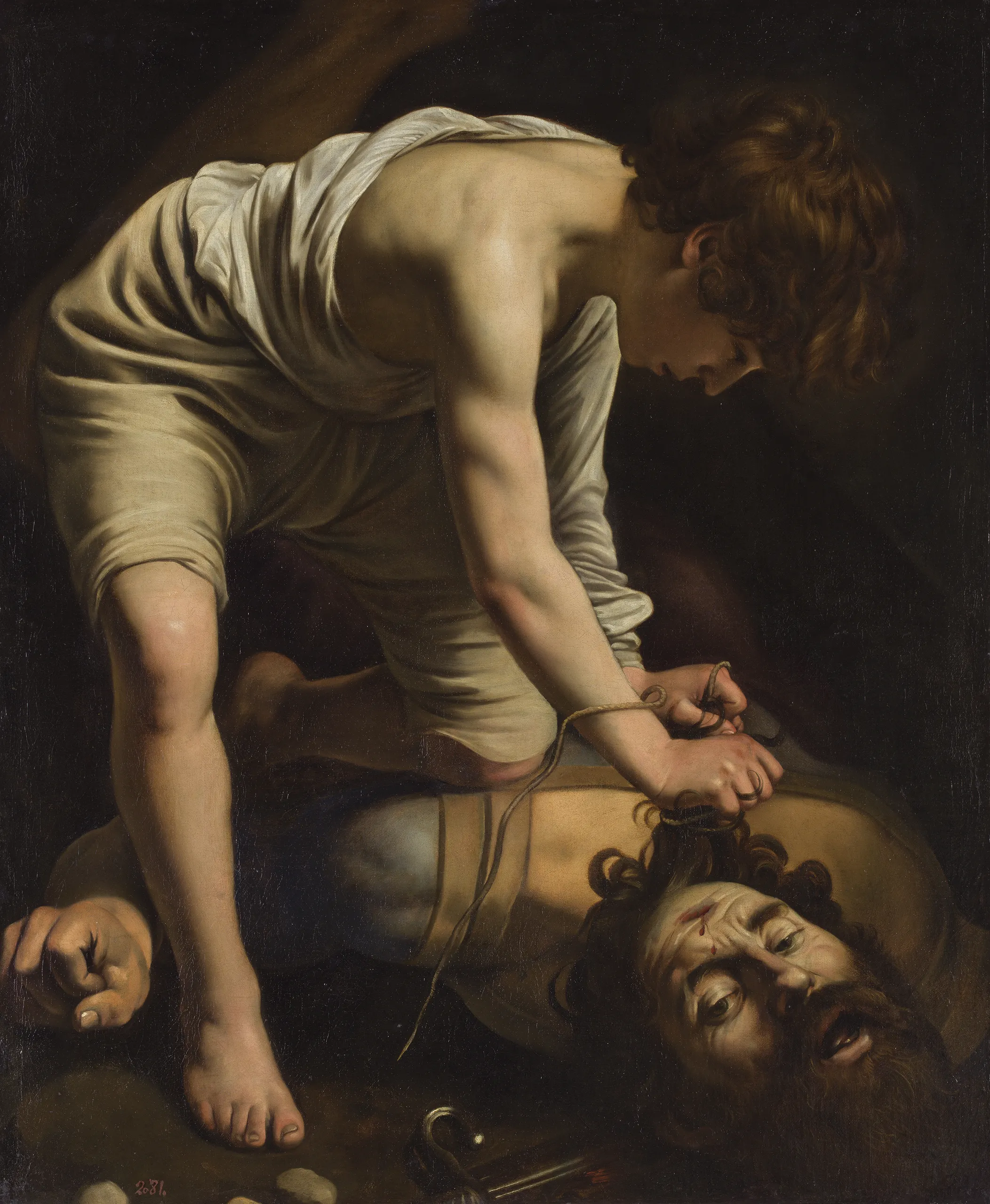 Caravaggio – David und Goliath – das Original von um 1600 im Museo del Prado, Madrid – Öl auf Leinwand