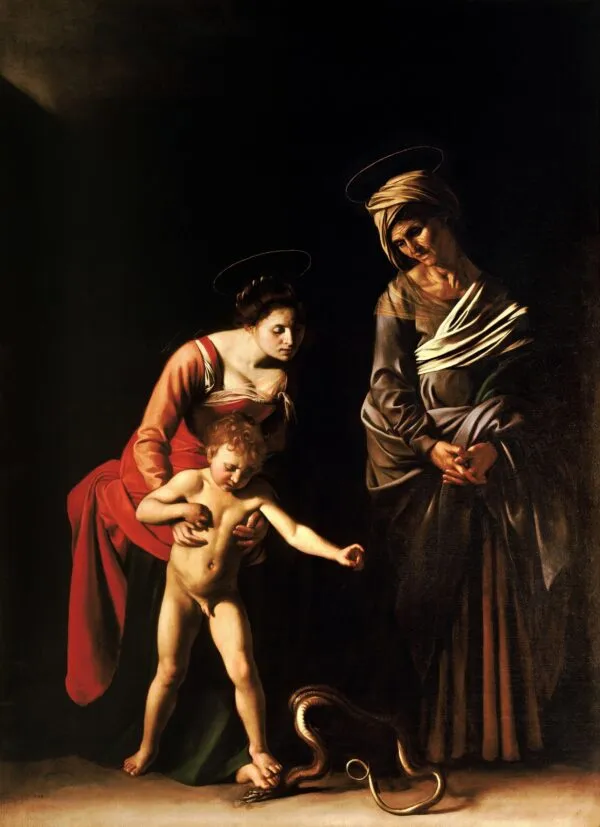 Caravaggio – Madonna and Child with Saint Anne – the 1605–1606 original in the Galleria Borghese, Rome – oil on canvas