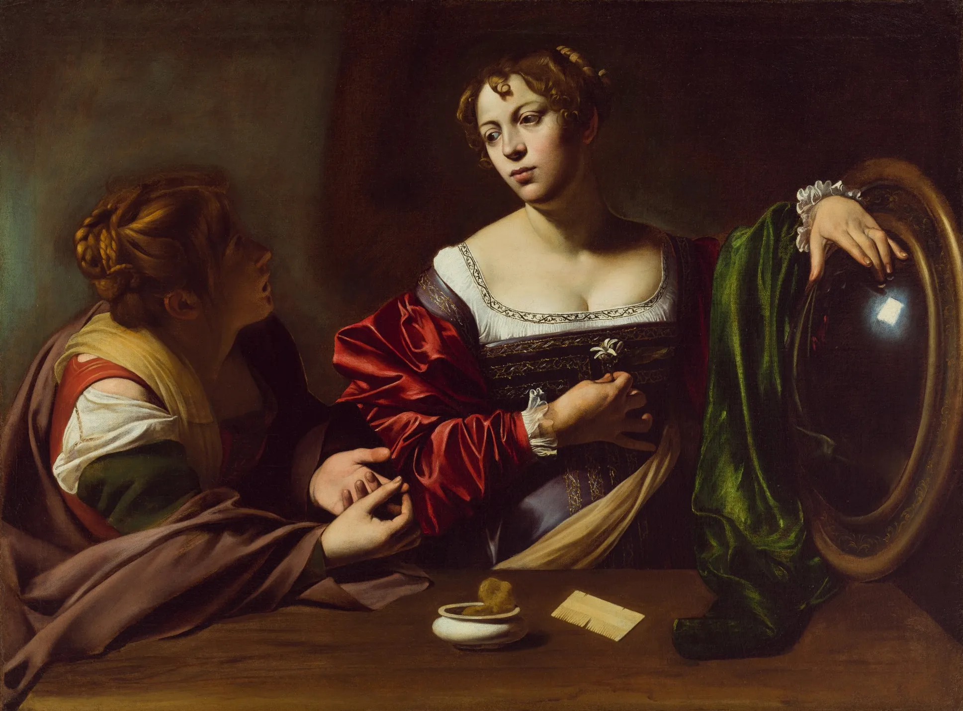 Caravaggio – Márta és Mária Magdolna – a kb. 1598-as eredeti a Detroit Institute of Artsban – olaj, vászon