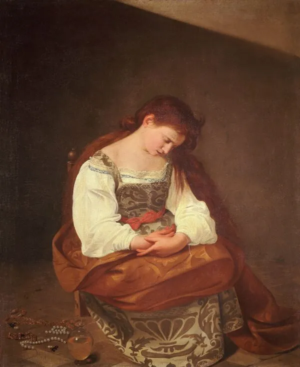 Caravaggio – Die reuige Magdalena – das Original von um 1594–1595 in der Galleria Doria Pamphilj, Rom – Öl auf Leinwand