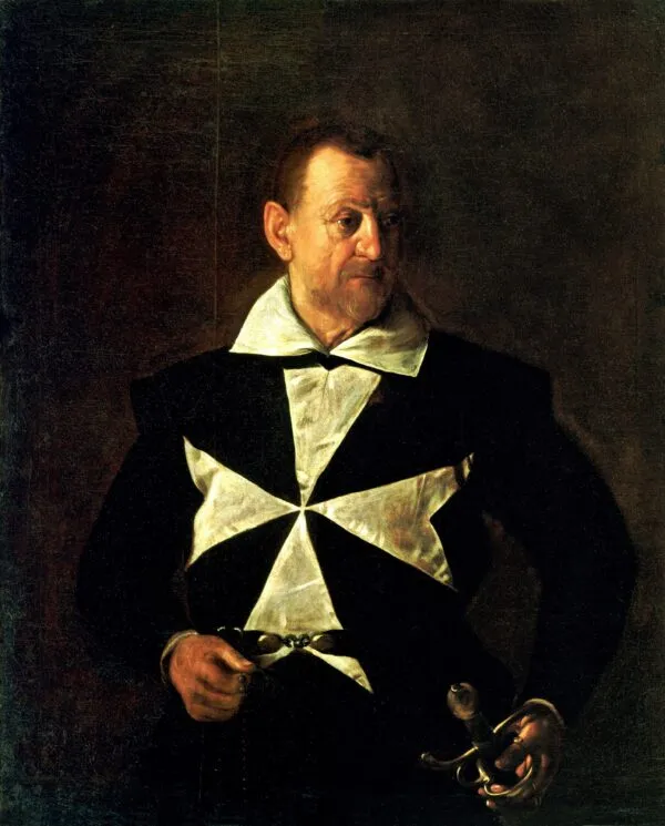 Caravaggio – Porträt des Fra Antonio Martelli – das Original von um 1607–1608 in der Galleria Palatina, Palazzo Pitti, Florenz – Öl auf Leinwand