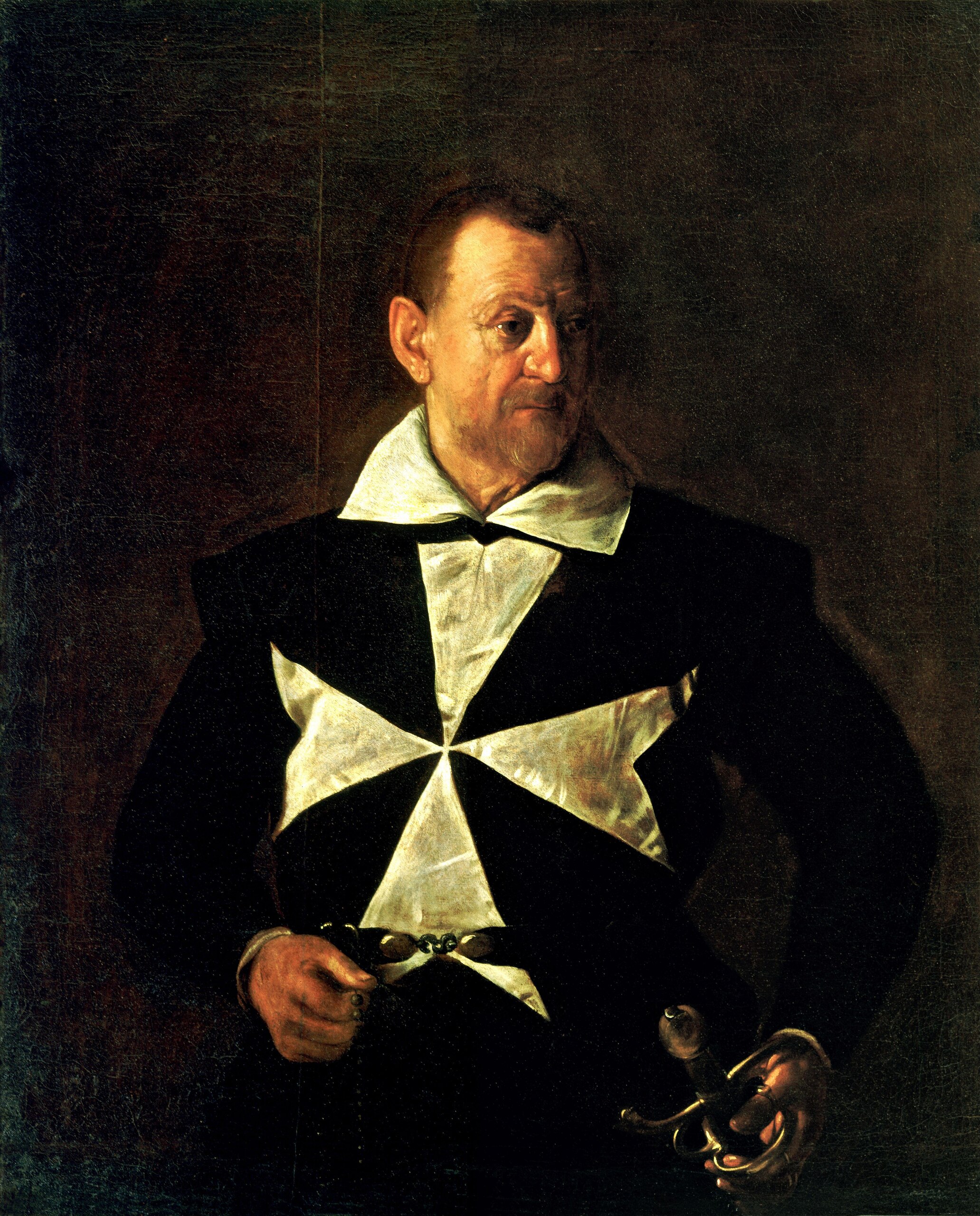Caravaggio – Porträt des Fra Antonio Martelli – das Original von um 1607–1608 in der Galleria Palatina, Palazzo Pitti, Florenz – Öl auf Leinwand