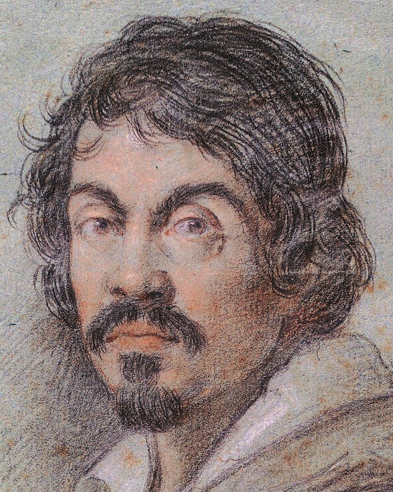 Caravaggio, portret v kredi, ki ga je narisal Ottavio Leoni, okoli 1621