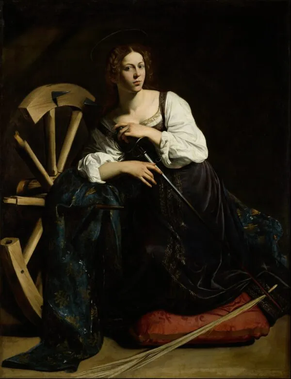 Caravaggio – Die heilige Katharina von Alexandrien – das Original von um 1593 im Museo Nacional Thyssen-Bornemisza, Madrid – Öl auf Leinwand