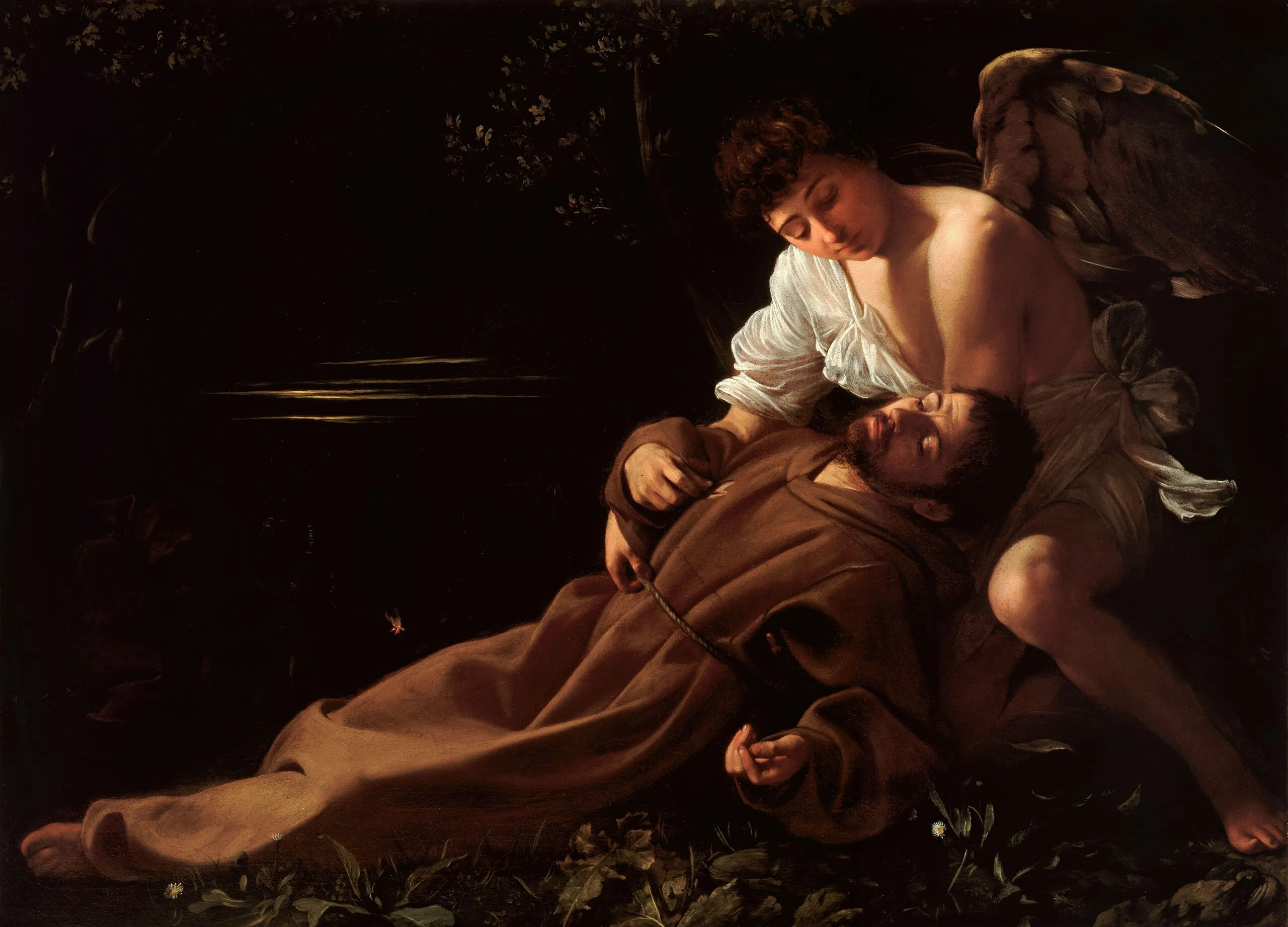 Caravaggio – Saint Francis of Assisi in Ecstasy – the c. 1595 original in the Wadsworth Atheneum, Hartford – oil on canvas