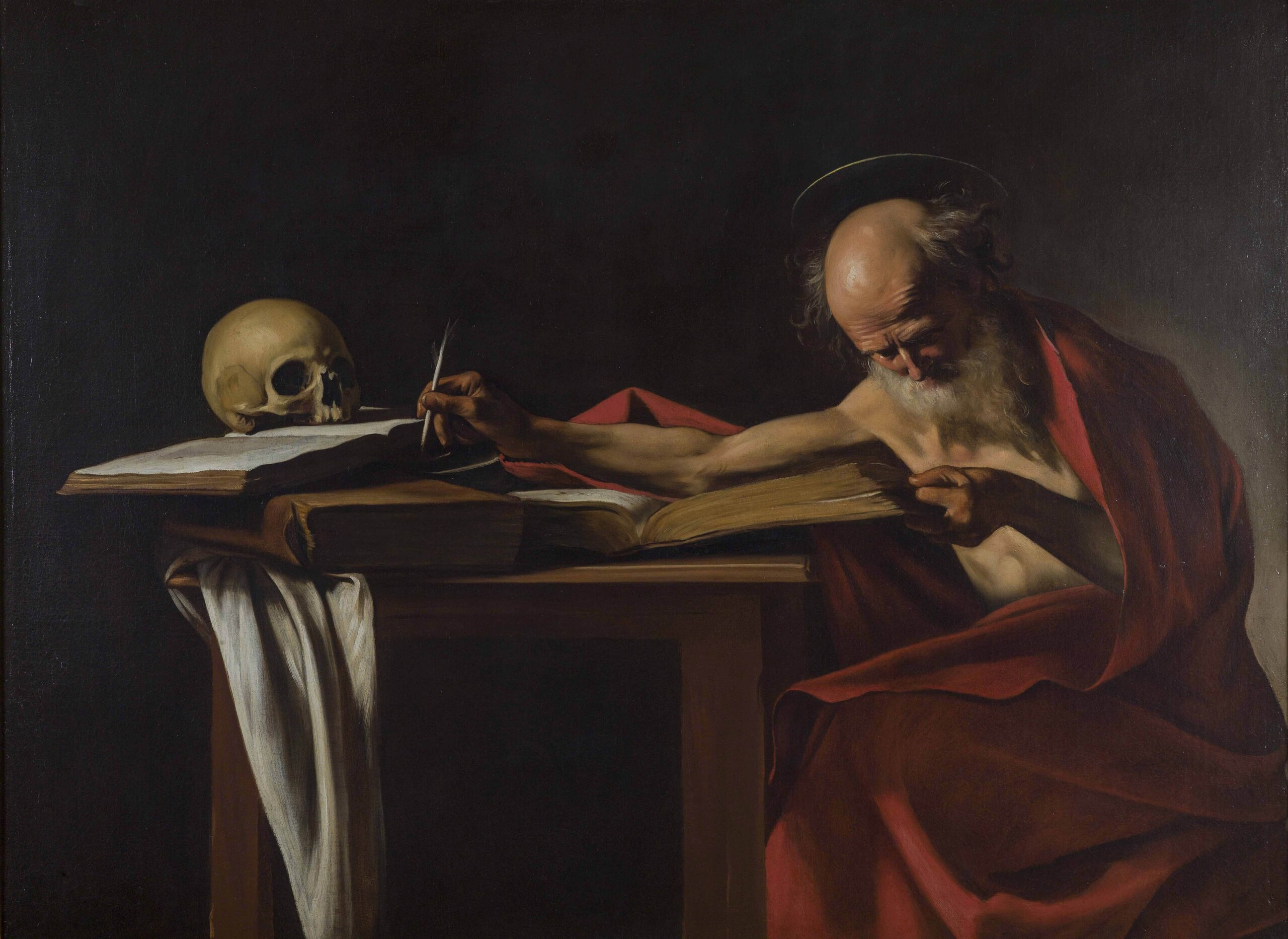 Caravaggio – Az író Szent Jeromos – a kb. 1605–1606-os eredeti a római Galleria Borghesében – olaj, vászon